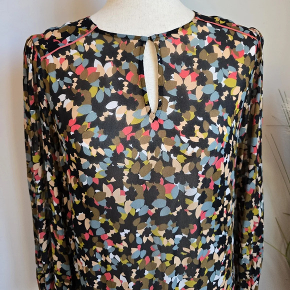 REISS, New, Ally Ditsy Floral Printed Chiffon Blouson Blouse Top, US Size 4 - Picture 5 of 13